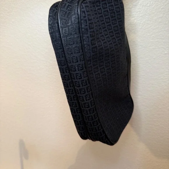 Vintage Fendi Zucca Zucchino Canvas Baguette Bag Black FF Monogram Double Zip - Picture 15 of 15